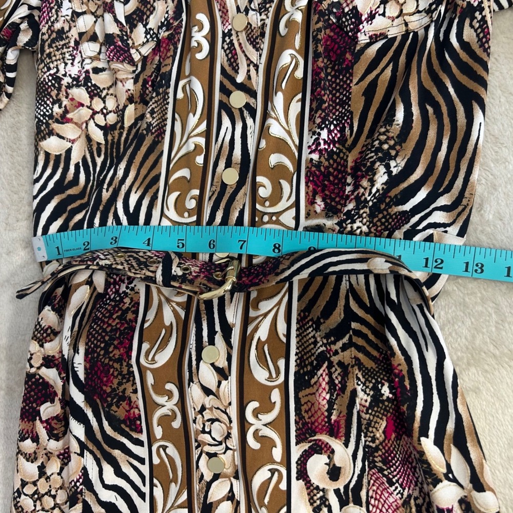 CACHE Vintage Y2K Shirt Dress Womens 4 Animal Print Zebra Snakeskin Belted Mini - Picture 6 of 7
